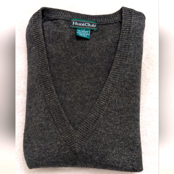 Vintage Lambswool Gray Knit V-neck Vest by Hunt Club, Large - Picture 5 of 6